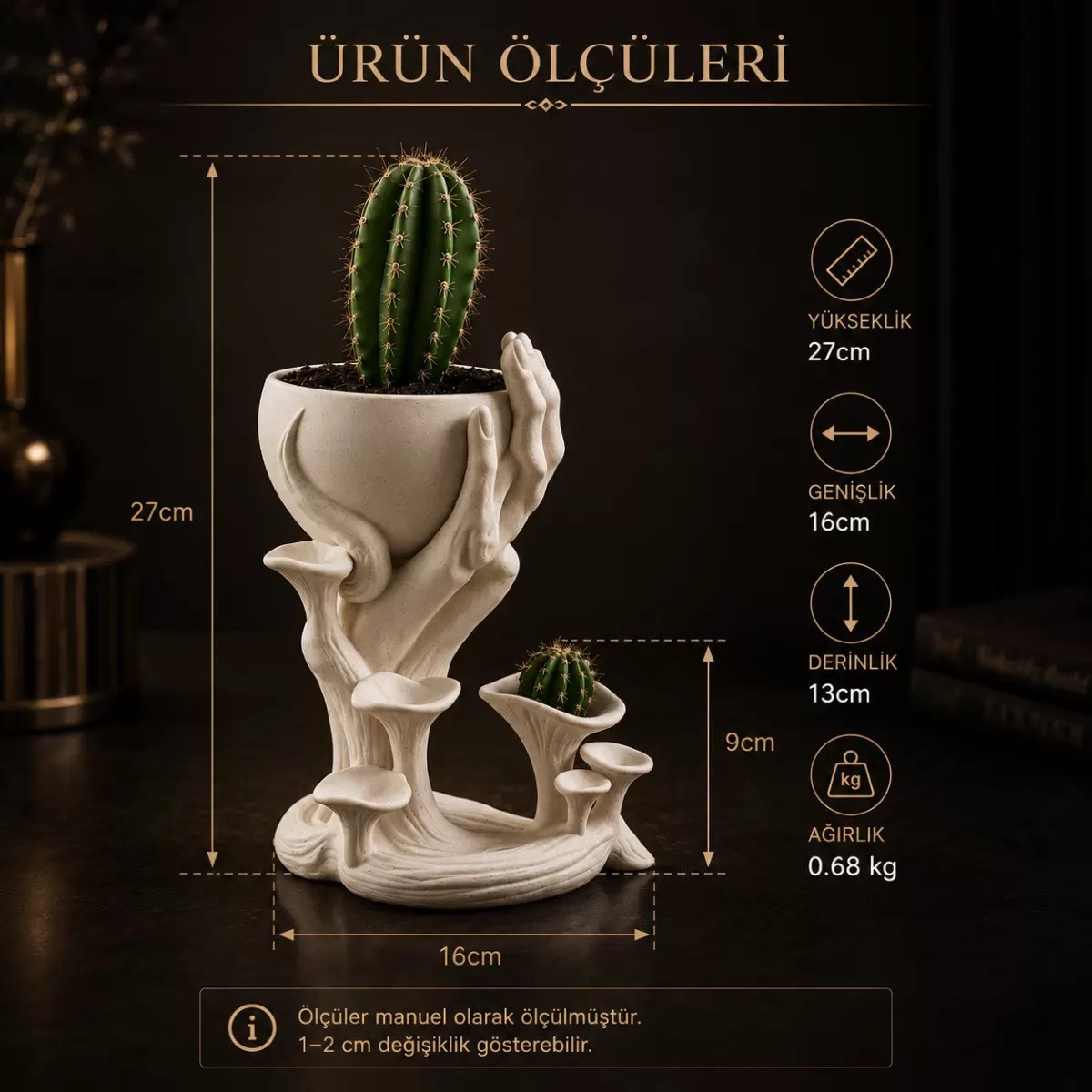 Mermer Desenli Mantar Figürlü Vazo