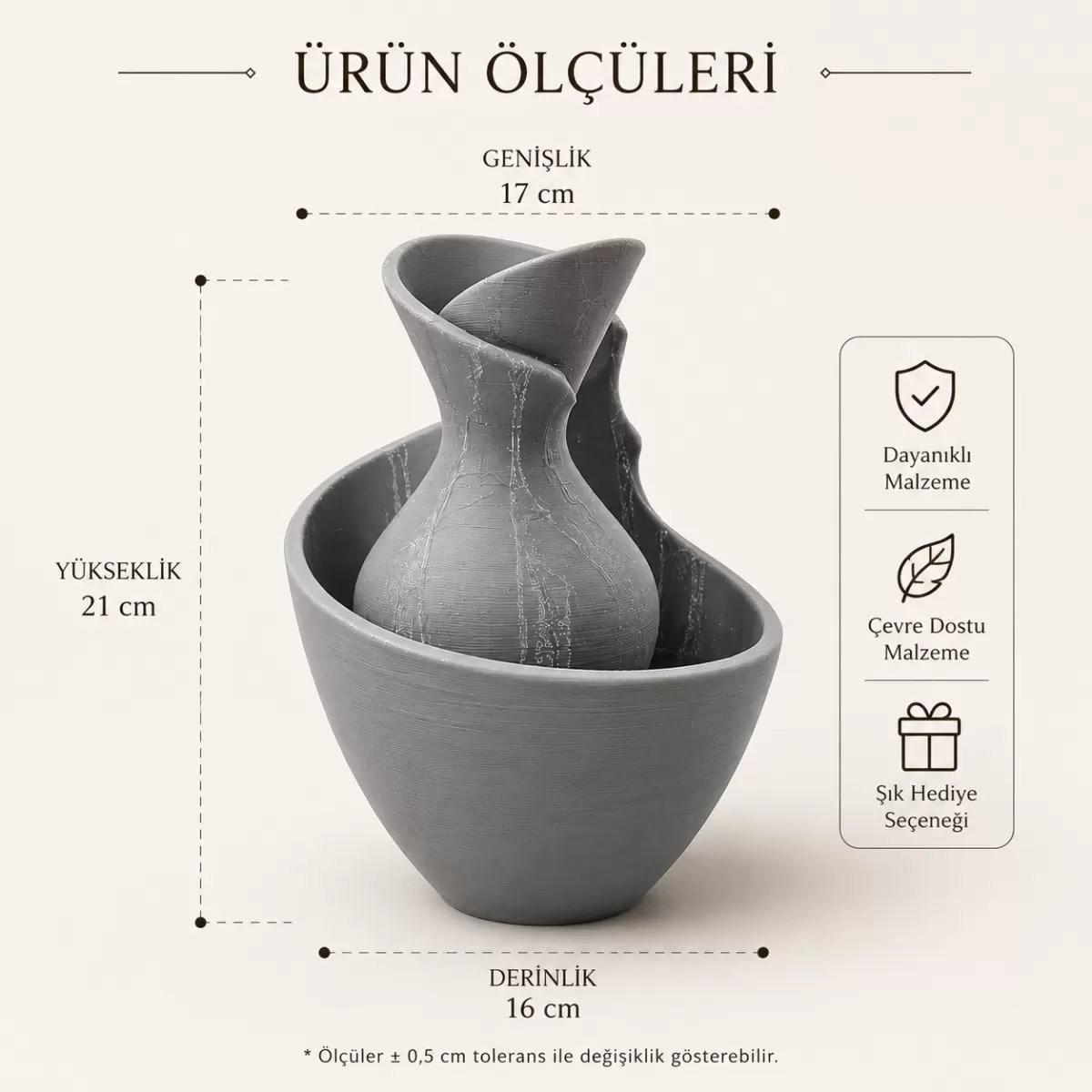 3d Baski Tigea Vazo 15cm Gri