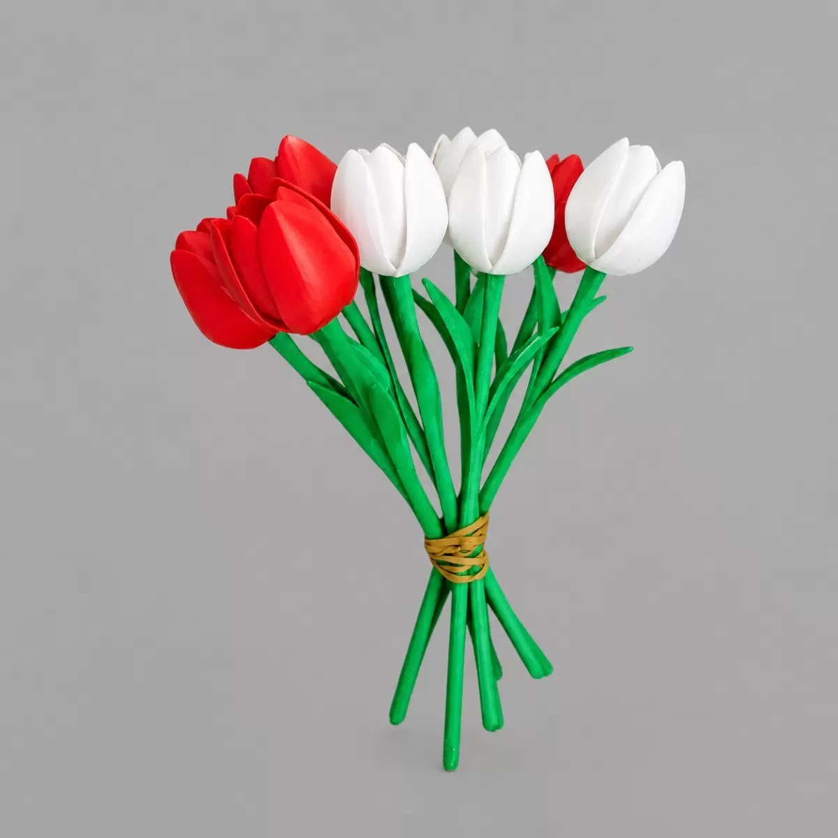 3d Baskı Yapay Islak Görünümlü Lale Demeti – 6’lı Dekoratif Çiçek Seti 24 Cm Beyaz / Kırmızı