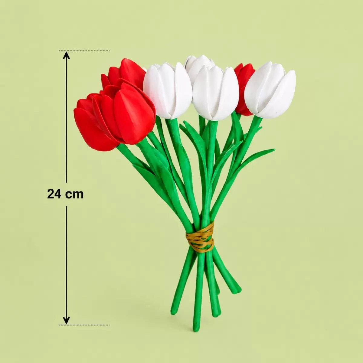 3d Baskı Yapay Islak Görünümlü Lale Demeti – 6’lı Dekoratif Çiçek Seti 24 Cm Beyaz / Kırmızı