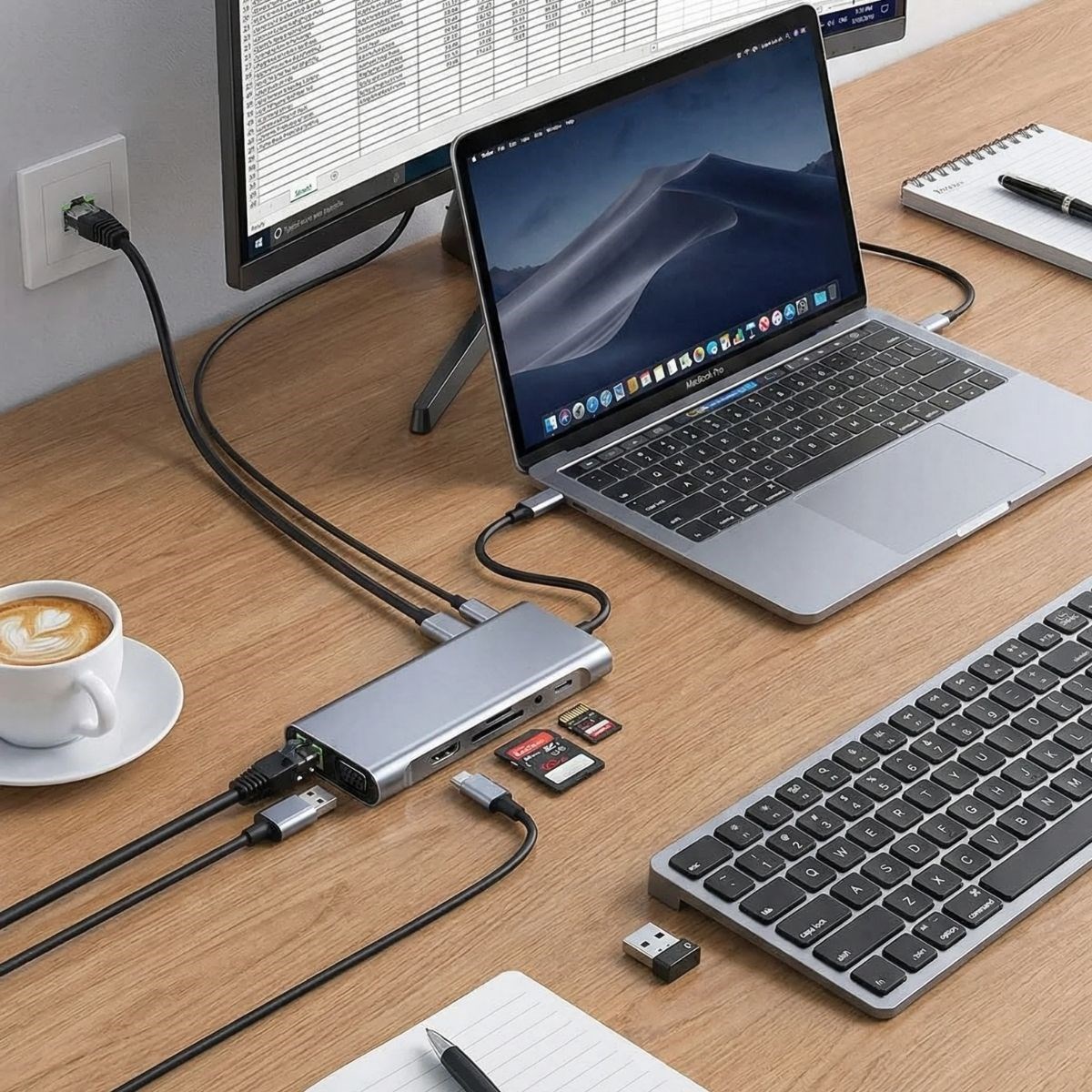 BUFFER® 8in1 Type-C Çoklayıcı Hub HDMI 4K USB 3.0 SD TF Kart RJ45 Ethernet Dönüştürücü Adaptör