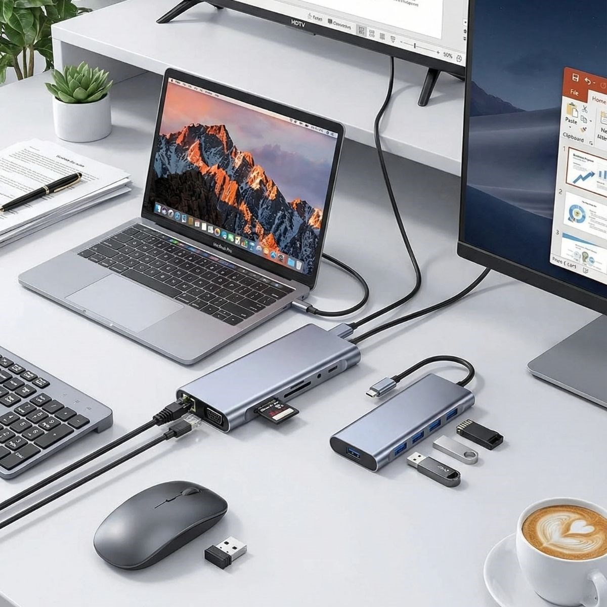 BUFFER® 8in1 Type-C Çoklayıcı Hub HDMI 4K USB 3.0 SD TF Kart RJ45 Ethernet Dönüştürücü Adaptör