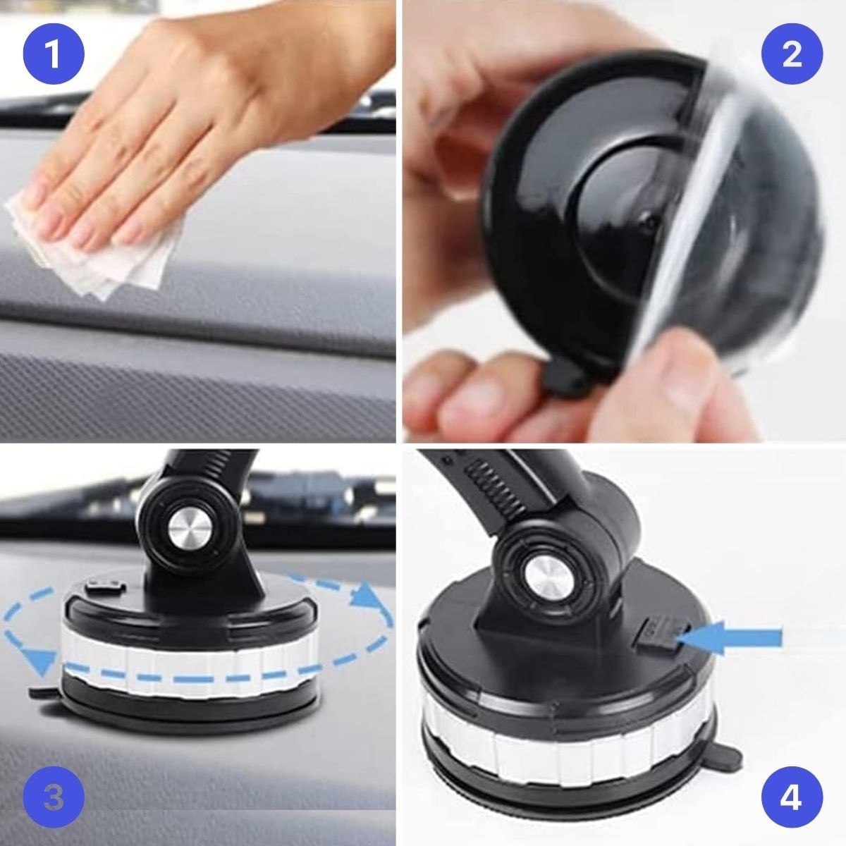 BUFFER® Jel Vantuzlu Cama Takılabilen Güçlü 360 Derece Dönebilen Ayarlanabilir Araç Içi Vantuzlu Telefon Tutucu