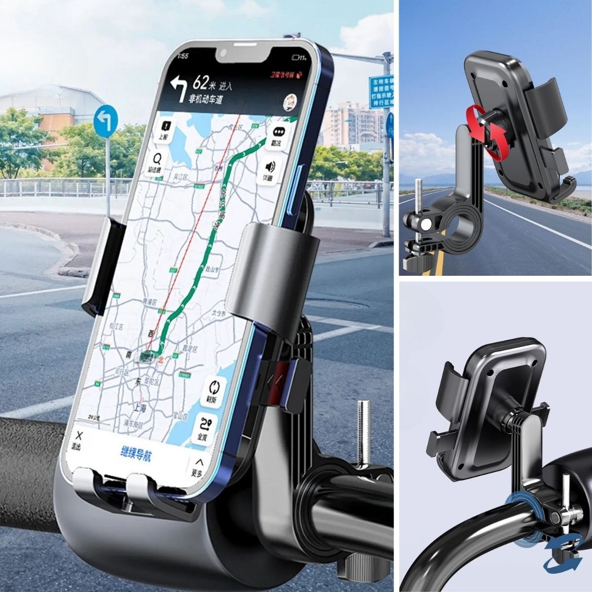 BUFFER® Motor,Motosiklet,Bisiklet ,Scooter İçin 360 Derece Dönebilen Gidon Versiyonu Telefon Tutucu Aparat